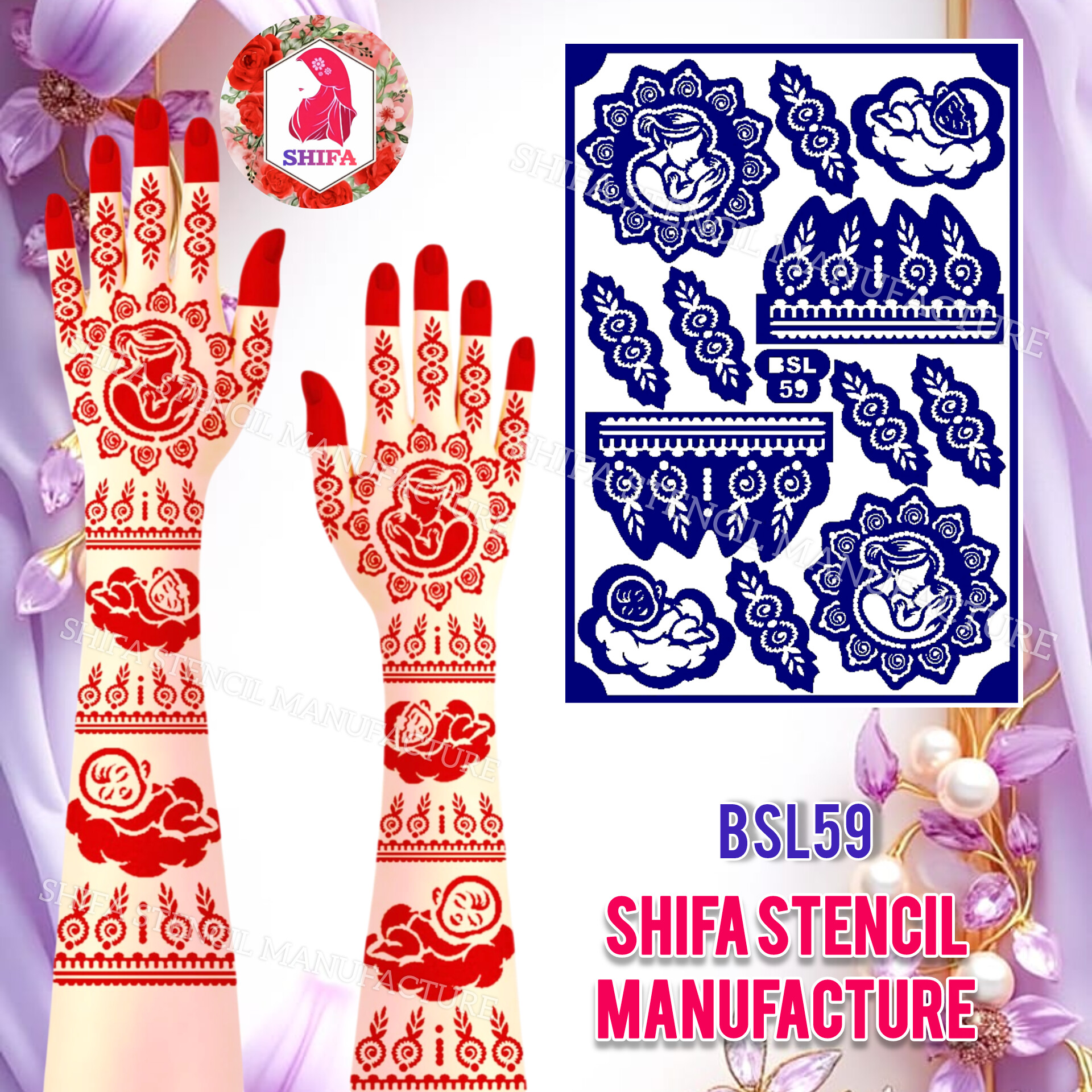 BSL 59 Mom Kissing the baby Themed Sticker Overview  Henna Stencil - Shifa Stencil
